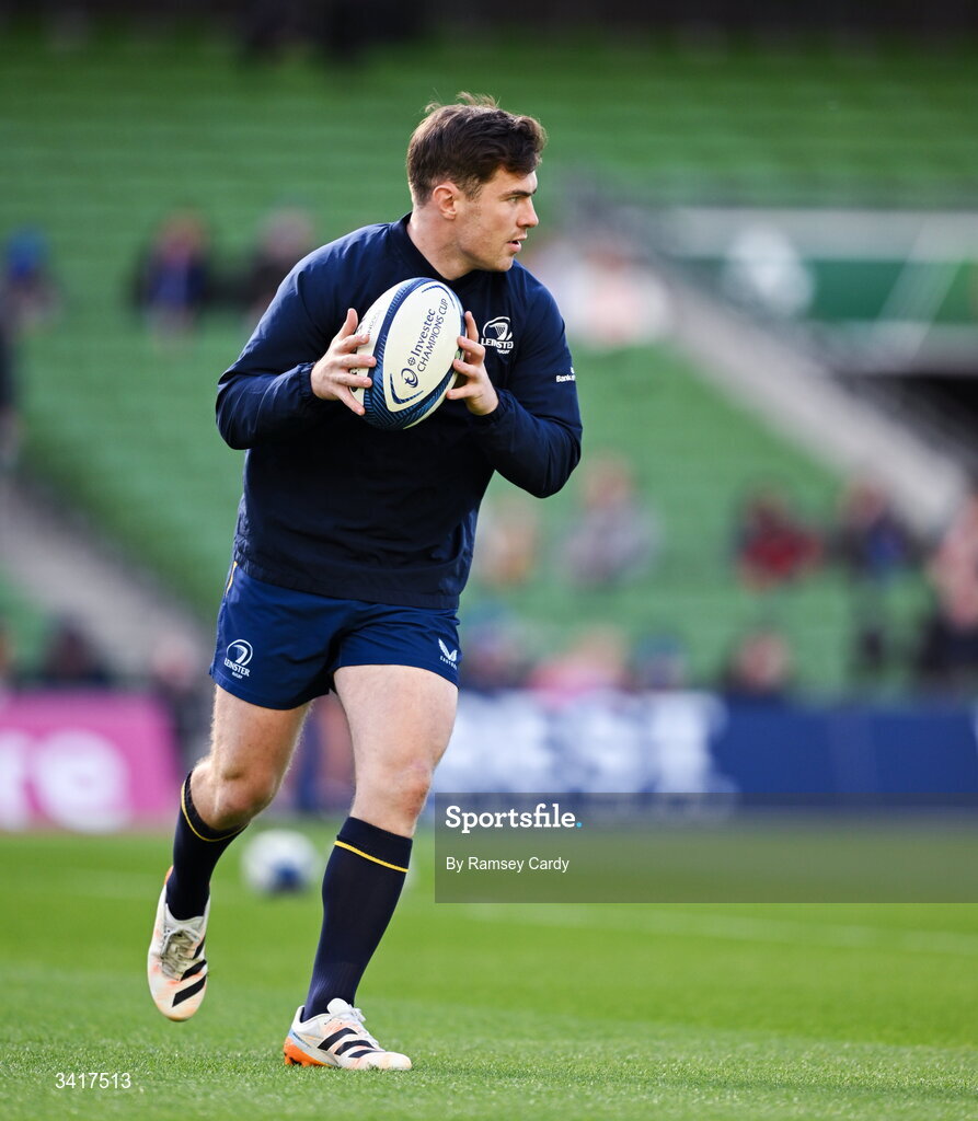 5 April 2026; Luke McGrath of Leinster before the Investec Champions Cup match between Leinster and Edinburgh at the Aviva Stadium in Dublin. Photo by Ramsey Cardy/Sportsfile