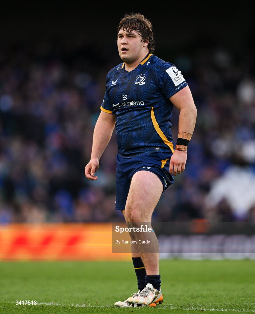 5 April 2026; Alex Usanov of Leinster during the Investec Champions Cup match between Leinster and Edinburgh at the Aviva Stadium in Dublin. Photo by Ramsey Cardy/Sportsfile