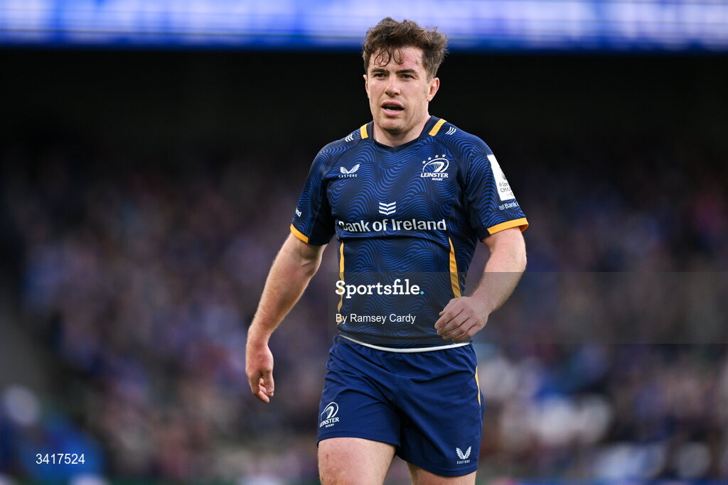 5 April 2026; Luke McGrath of Leinster during the Investec Champions Cup match between Leinster and Edinburgh at the Aviva Stadium in Dublin. Photo by Ramsey Cardy/Sportsfile