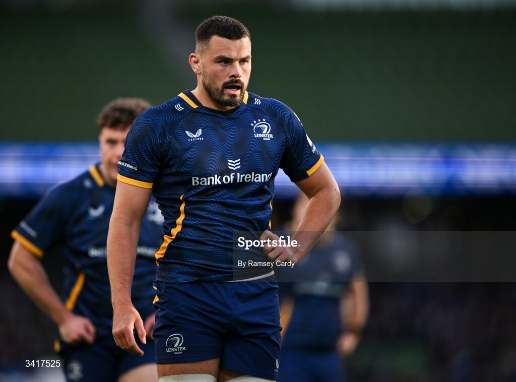 5 April 2026; Max Deegan of Leinster during the Investec Champions Cup match between Leinster and Edinburgh at the Aviva Stadium in Dublin. Photo by Ramsey Cardy/Sportsfile
