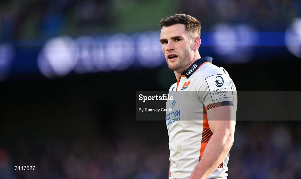 5 April 2026; Matt Currie of Edinburgh during the Investec Champions Cup match between Leinster and Edinburgh at the Aviva Stadium in Dublin. Photo by Ramsey Cardy/Sportsfile