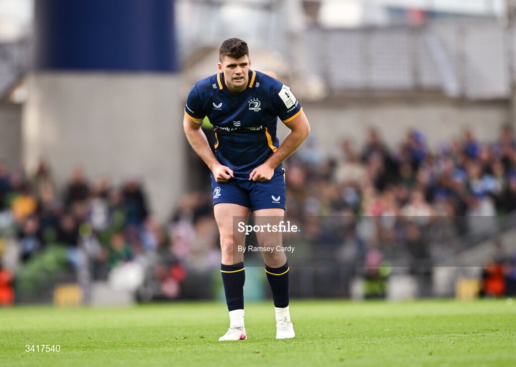 5 April 2026; Harry Byrne of Leinster during the Investec Champions Cup match between Leinster and Edinburgh at the Aviva Stadium in Dublin. Photo by Ramsey Cardy/Sportsfile