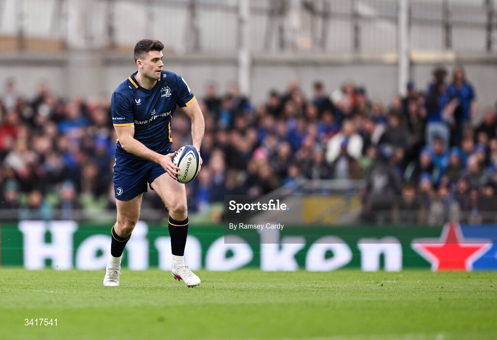 5 April 2026; Harry Byrne of Leinster during the Investec Champions Cup match between Leinster and Edinburgh at the Aviva Stadium in Dublin. Photo by Ramsey Cardy/Sportsfile