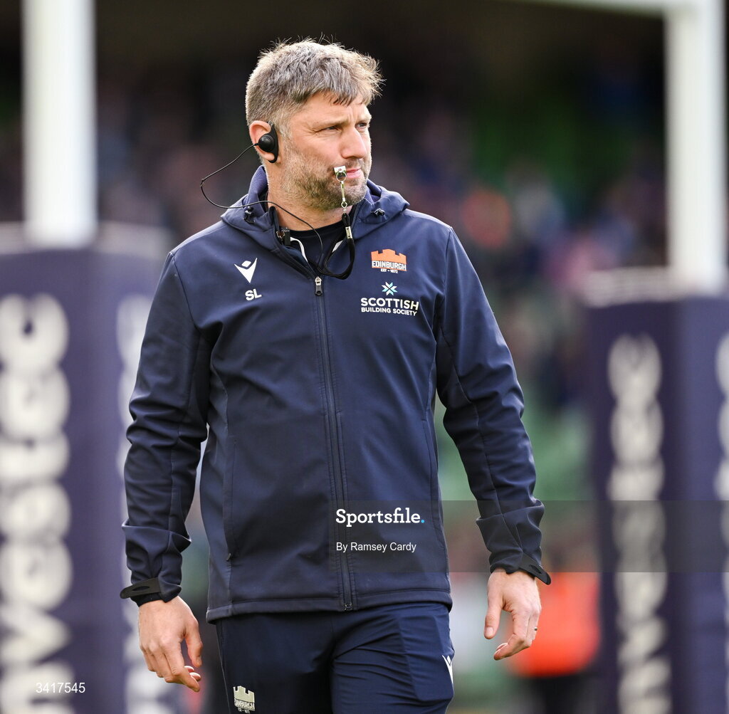 5 April 2026; Edinburgh forwards coach Stevie Lawrie before the Investec Champions Cup match between Leinster and Edinburgh at the Aviva Stadium in Dublin. Photo by Ramsey Cardy/Sportsfile
