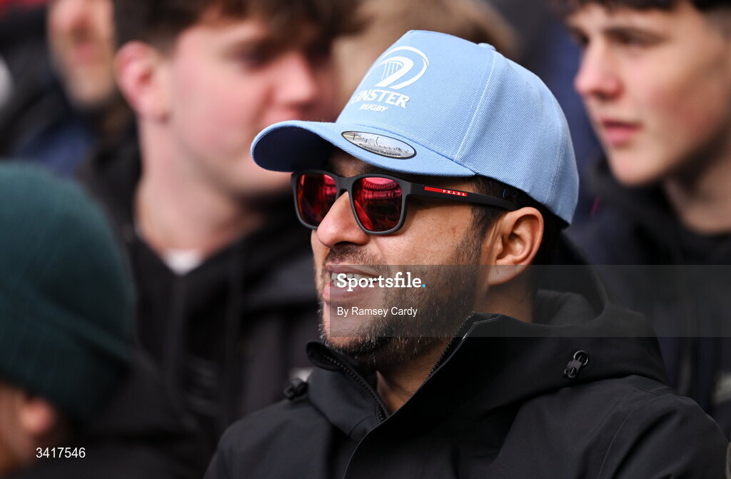 5 April 2026; Leinster supporters during the Investec Champions Cup match between Leinster and Edinburgh at the Aviva Stadium in Dublin. Photo by Ramsey Cardy/Sportsfile