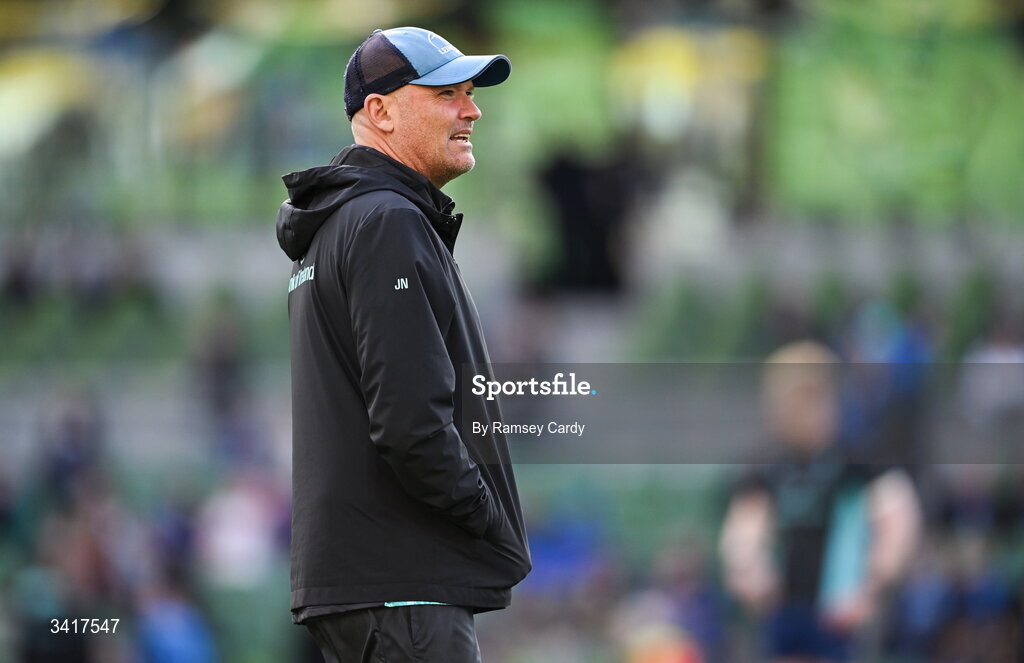 5 April 2026; Leinster senior coach Jacques Nienaber before the Investec Champions Cup match between Leinster and Edinburgh at the Aviva Stadium in Dublin. Photo by Ramsey Cardy/Sportsfile