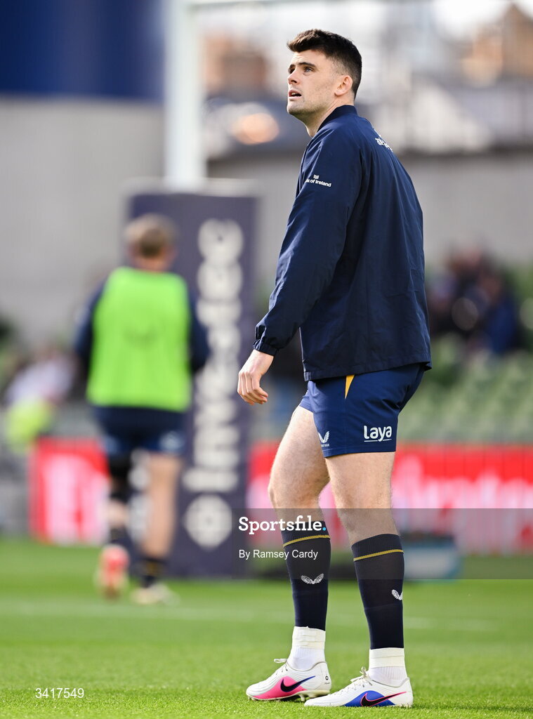 5 April 2026; Harry Byrne of Leinster before the Investec Champions Cup match between Leinster and Edinburgh at the Aviva Stadium in Dublin. Photo by Ramsey Cardy/Sportsfile