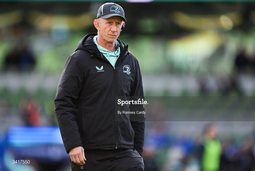 5 April 2026; Leinster head coach Leo Cullen before the Investec Champions Cup match between Leinster and Edinburgh at the Aviva Stadium in Dublin. Photo by Ramsey Cardy/Sportsfile