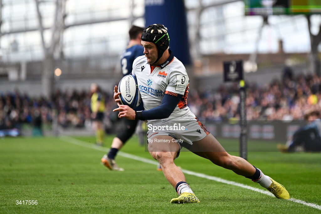5 April 2026; Darcy Graham of Edinburgh during the Investec Champions Cup match between Leinster and Edinburgh at the Aviva Stadium in Dublin. Photo by Ramsey Cardy/Sportsfile