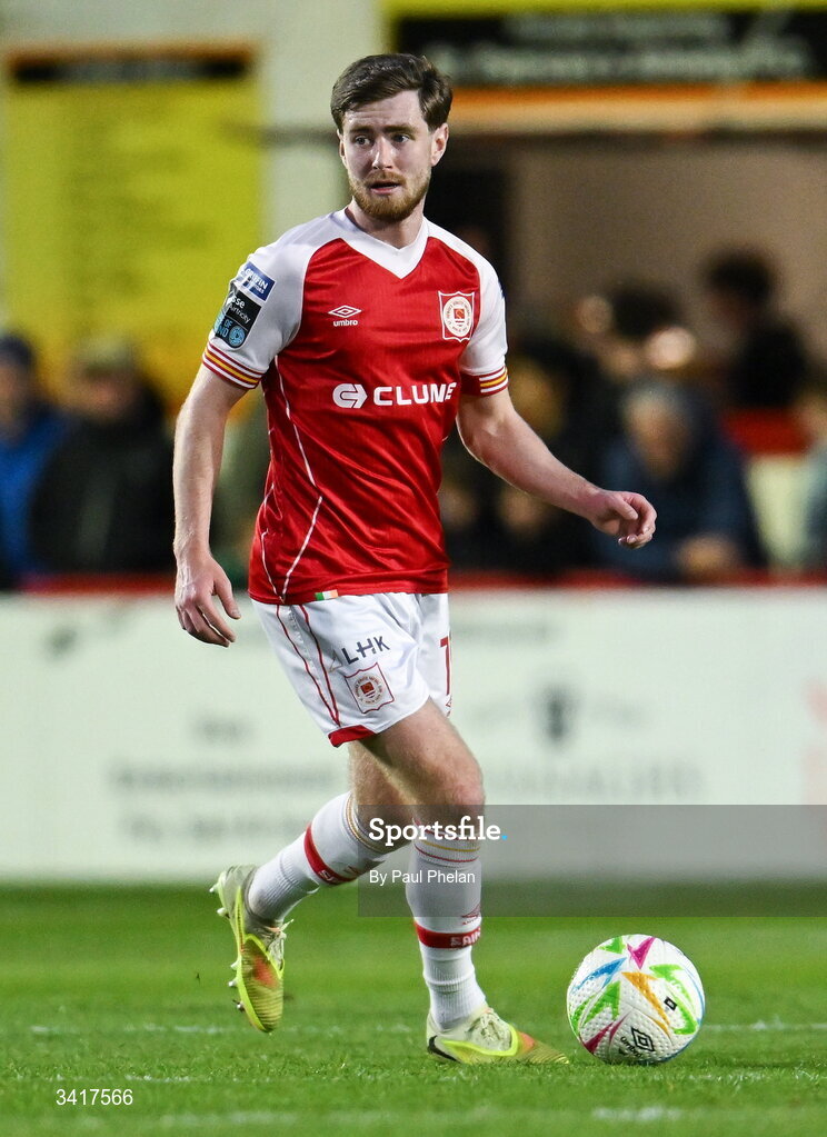 3 April 2026; Barry Baggley of St Patrick's Athletic during the SSE Airtricity Men's Premier Division match between St Patrick's Athletic and Sligo Rovers at Richmond Park in Dublin. Photo by Paul Phelan/Sportsfile