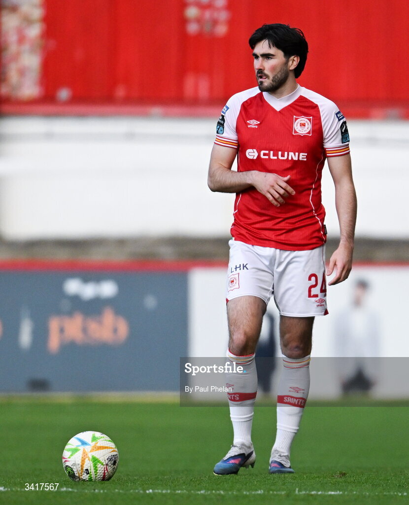 3 April 2026; Luke Turner of St Patrick's Athletic during the SSE Airtricity Men's Premier Division match between St Patrick's Athletic and Sligo Rovers at Richmond Park in Dublin. Photo by Paul Phelan/Sportsfile