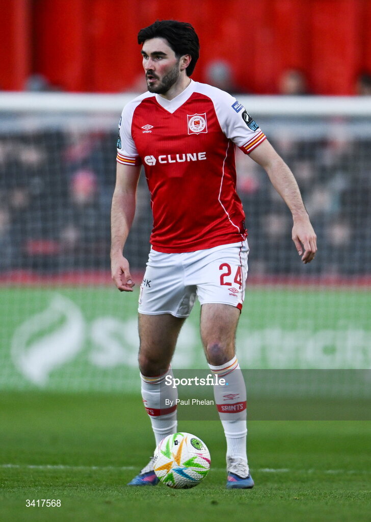 3 April 2026; Luke Turner of St Patrick's Athletic during the SSE Airtricity Men's Premier Division match between St Patrick's Athletic and Sligo Rovers at Richmond Park in Dublin. Photo by Paul Phelan/Sportsfile