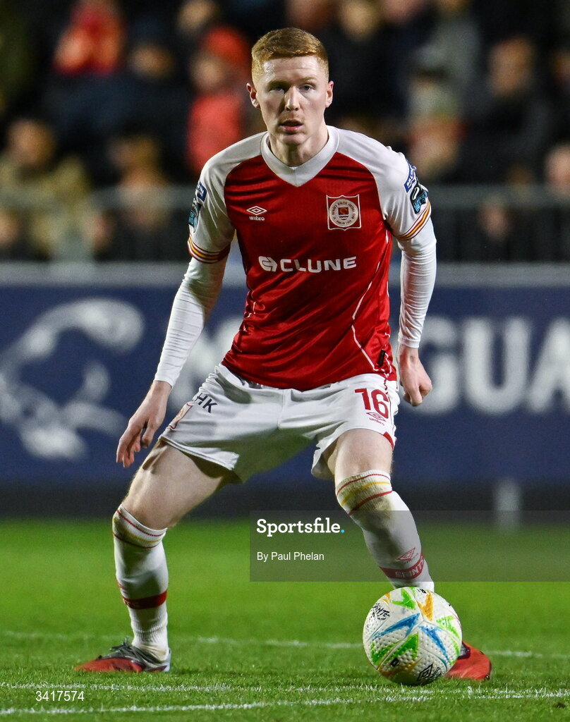 3 April 2026; Darragh Nugent of St Patrick's Athletic during the SSE Airtricity Men's Premier Division match between St Patrick's Athletic and Sligo Rovers at Richmond Park in Dublin. Photo by Paul Phelan/Sportsfile