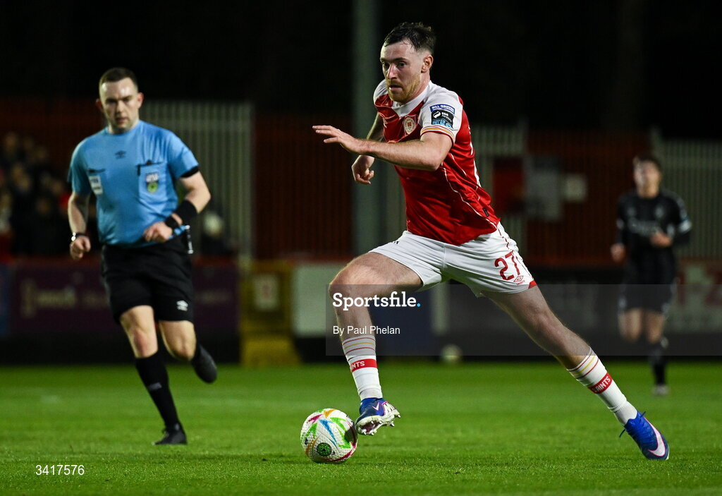 3 April 2026; Ryan Edmondson of St Patrick's Athletic during the SSE Airtricity Men's Premier Division match between St Patrick's Athletic and Sligo Rovers at Richmond Park in Dublin. Photo by Paul Phelan/Sportsfile
