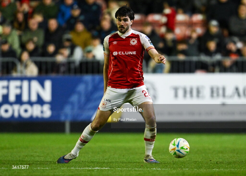 3 April 2026; Luke Turner of St Patrick's Athletic during the SSE Airtricity Men's Premier Division match between St Patrick's Athletic and Sligo Rovers at Richmond Park in Dublin. Photo by Paul Phelan/Sportsfile