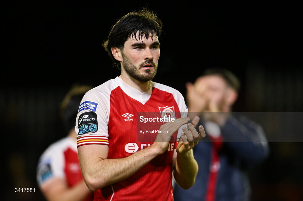 3 April 2026; Luke Turner of St Patrick's Athletic during the SSE Airtricity Men's Premier Division match between St Patrick's Athletic and Sligo Rovers at Richmond Park in Dublin. Photo by Paul Phelan/Sportsfile