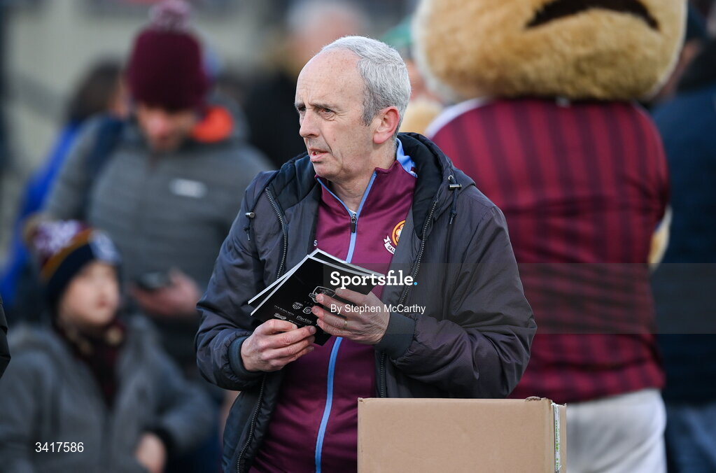 3 April 2026; Galway United programme seller Ronan Coleman during the SSE Airtricity Men's Premier Division match between Galway United and Derry City at Eamonn Deacy Park in Galway. Photo by Stephen McCarthy/Sportsfile