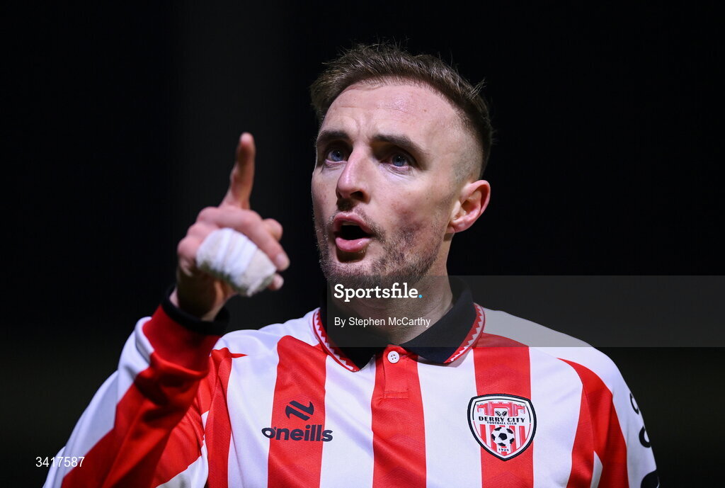 3 April 2026; Carl Winchester of Derry City during the SSE Airtricity Men's Premier Division match between Galway United and Derry City at Eamonn Deacy Park in Galway. Photo by Stephen McCarthy/Sportsfile