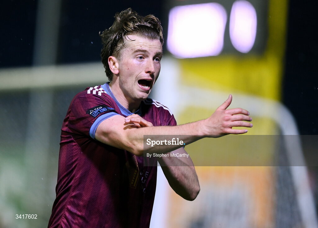 3 April 2026; David Hurley of Galway United during the SSE Airtricity Men's Premier Division match between Galway United and Derry City at Eamonn Deacy Park in Galway. Photo by Stephen McCarthy/Sportsfile