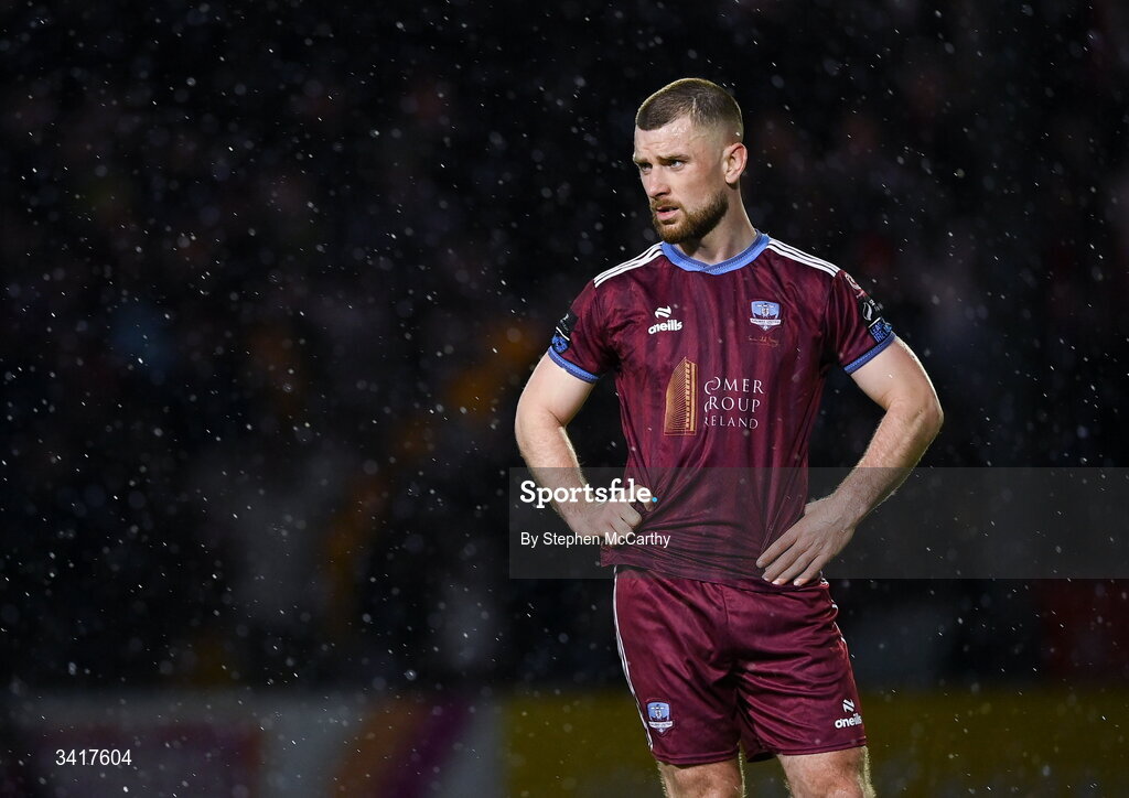 3 April 2026; Aaron Bolger of Galway United during the SSE Airtricity Men's Premier Division match between Galway United and Derry City at Eamonn Deacy Park in Galway. Photo by Stephen McCarthy/Sportsfile