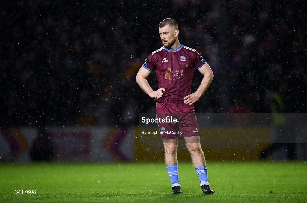 3 April 2026; Aaron Bolger of Galway United during the SSE Airtricity Men's Premier Division match between Galway United and Derry City at Eamonn Deacy Park in Galway. Photo by Stephen McCarthy/Sportsfile
