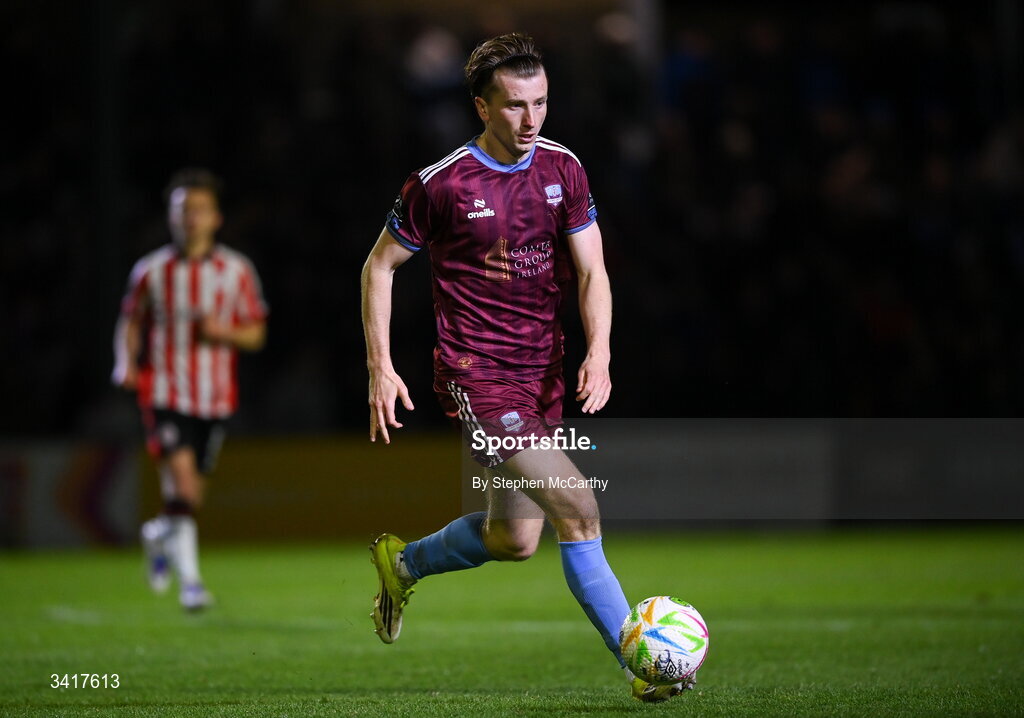3 April 2026; David Hurley of Galway United during the SSE Airtricity Men's Premier Division match between Galway United and Derry City at Eamonn Deacy Park in Galway. Photo by Stephen McCarthy/Sportsfile