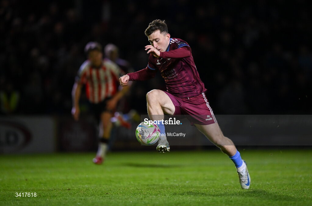 3 April 2026; Ed McCarthy of Galway United during the SSE Airtricity Men's Premier Division match between Galway United and Derry City at Eamonn Deacy Park in Galway. Photo by Stephen McCarthy/Sportsfile