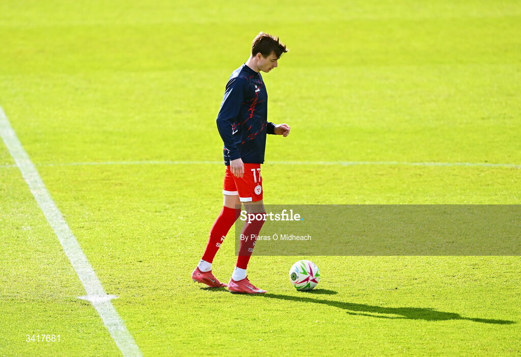 6 April 2026; Daniel Kelly of Shelbourne before the SSE Airtricity Men's Premier Division match between Shamrock Rovers and Shelbourne at Tallaght Stadium in Dublin. Photo by Piaras Ó Mídheach/Sportsfile
