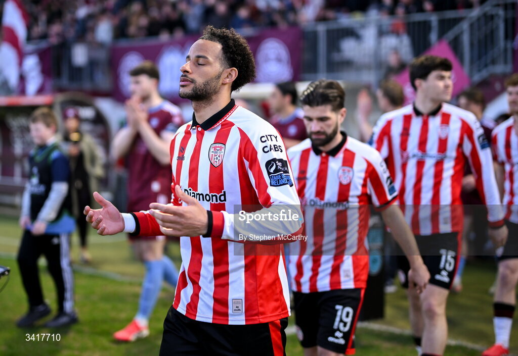 3 April 2026; Barry Cotter of Derry City before the SSE Airtricity Men's Premier Division match between Galway United and Derry City at Eamonn Deacy Park in Galway. Photo by Stephen McCarthy/Sportsfile