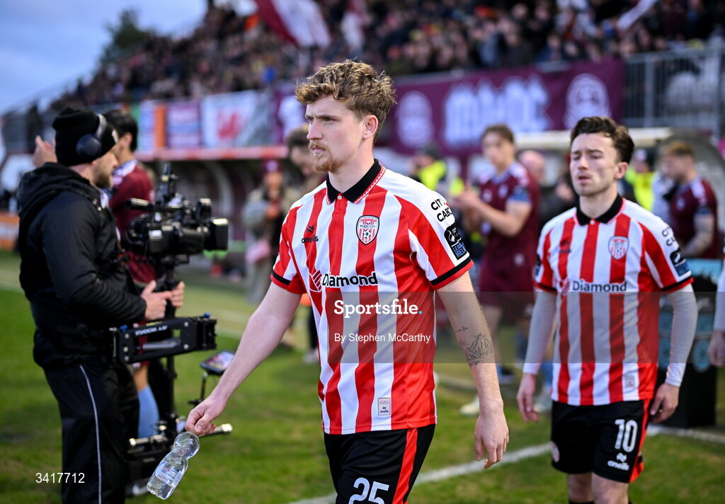 3 April 2026; Alex Bannon of Derry City before the SSE Airtricity Men's Premier Division match between Galway United and Derry City at Eamonn Deacy Park in Galway. Photo by Stephen McCarthy/Sportsfile