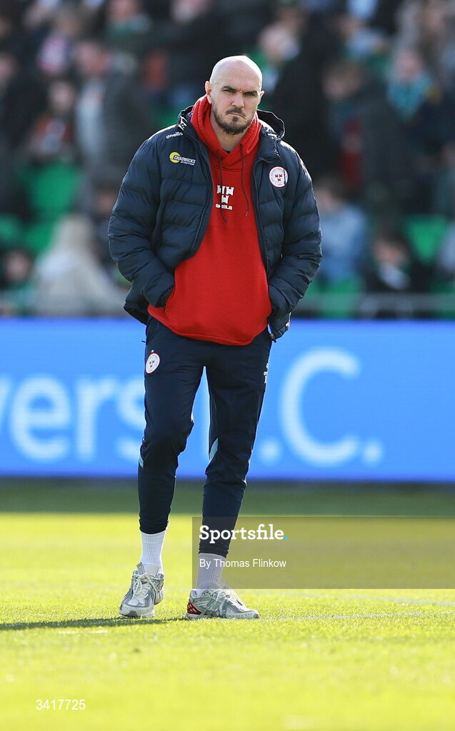 6 April 2026; Shelbourne head coach Joey O'Brien before the SSE Airtricity Men's Premier Division match between Shamrock Rovers and Shelbourne at Tallaght Stadium in Dublin. Photo by Thomas Flinkow/Sportsfile