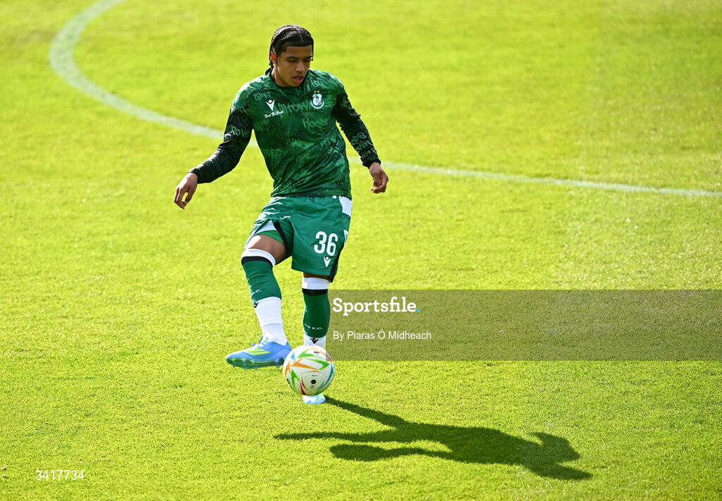 6 April 2026; Victor Ozhianvuna of Shamrock Rovers before the SSE Airtricity Men's Premier Division match between Shamrock Rovers and Shelbourne at Tallaght Stadium in Dublin. Photo by Piaras Ó Mídheach/Sportsfile