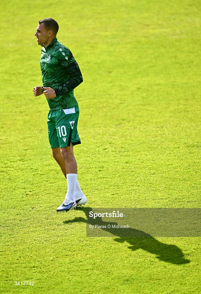 6 April 2026; Graham Burke of Shamrock Rovers before the SSE Airtricity Men's Premier Division match between Shamrock Rovers and Shelbourne at Tallaght Stadium in Dublin. Photo by Piaras Ó Mídheach/Sportsfile