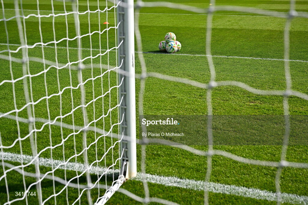 6 April 2026; A general view of footballs before the SSE Airtricity Men's Premier Division match between Shamrock Rovers and Shelbourne at Tallaght Stadium in Dublin. Photo by Piaras Ó Mídheach/Sportsfile