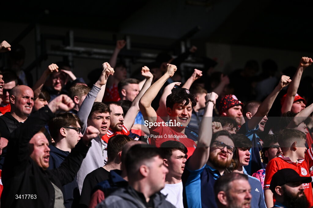 6 April 2026; Shelbourne supporters before the SSE Airtricity Men's Premier Division match between Shamrock Rovers and Shelbourne at Tallaght Stadium in Dublin. Photo by Piaras Ó Mídheach/Sportsfile