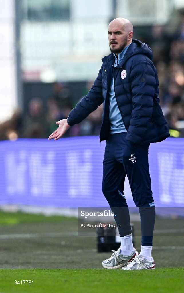 6 April 2026; Shelbourne head coach Joey O'Brien during the SSE Airtricity Men's Premier Division match between Shamrock Rovers and Shelbourne at Tallaght Stadium in Dublin. Photo by Piaras Ó Mídheach/Sportsfile
