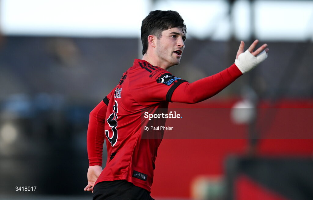 6 April 2026; Colm Whelan of Bohemians celebrates after scoring his side's first goal during the SSE Airtricity Men's Premier Division match between Bohemians and Waterford at Dalymount Park in Dublin. Photo by Paul Phelan/Sportsfile