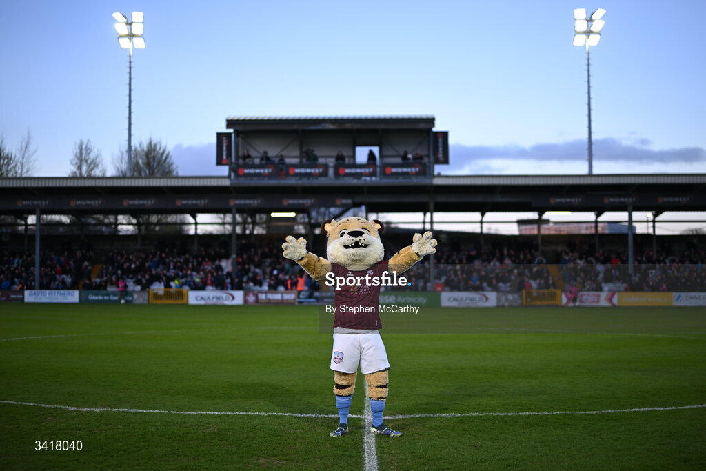 3 April 2026; Galway United mascot Terry the Tiger before the SSE Airtricity Men's Premier Division match between Galway United and Derry City at Eamonn Deacy Park in Galway. Photo by Stephen McCarthy/Sportsfile