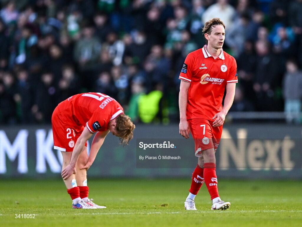 6 April 2026; Harry Wood of Shelbourne after his side's defeat in the SSE Airtricity Men's Premier Division match between Shamrock Rovers and Shelbourne at Tallaght Stadium in Dublin. Photo by Piaras Ó Mídheach/Sportsfile