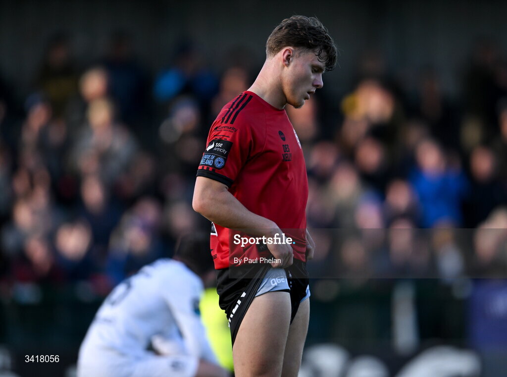 6 April 2026; Markuss Strods of Bohemians reacts after the SSE Airtricity Men's Premier Division match between Bohemians and Waterford at Dalymount Park in Dublin. Photo by Paul Phelan/Sportsfile