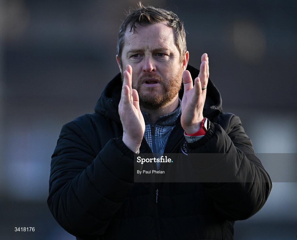 6 April 2026; Waterford manager Jon Daly claps the fans after the SSE Airtricity Men's Premier Division match between Bohemians and Waterford at Dalymount Park in Dublin. Photo by Paul Phelan/Sportsfile