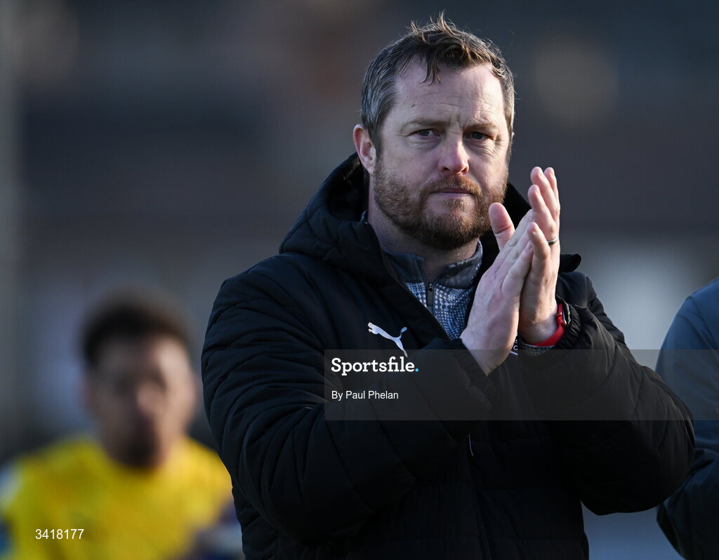 6 April 2026; Waterford manager Jon Daly claps the fans after the SSE Airtricity Men's Premier Division match between Bohemians and Waterford at Dalymount Park in Dublin. Photo by Paul Phelan/Sportsfile