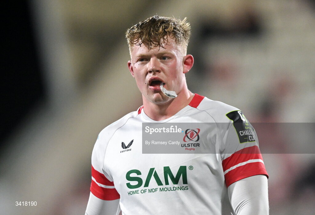 4 April 2026; Bryn Ward of Ulster during the EPCR Challenge Cup match between Ulster and Ospreys at Affidea Stadium in Belfast. Photo by Ramsey Cardy/Sportsfile