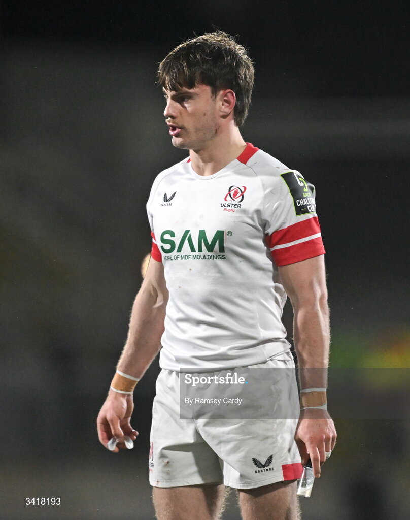 4 April 2026; Ethan McIlroy of Ulster during the EPCR Challenge Cup match between Ulster and Ospreys at Affidea Stadium in Belfast. Photo by Ramsey Cardy/Sportsfile