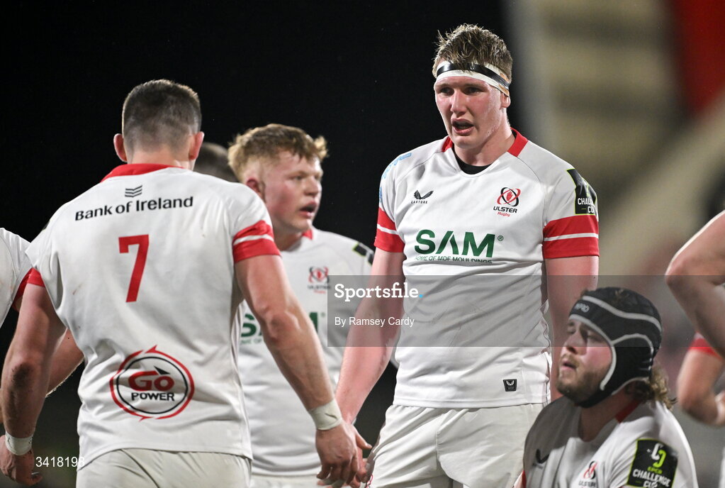 4 April 2026; Charlie Irvine of Ulster during the EPCR Challenge Cup match between Ulster and Ospreys at Affidea Stadium in Belfast. Photo by Ramsey Cardy/Sportsfile