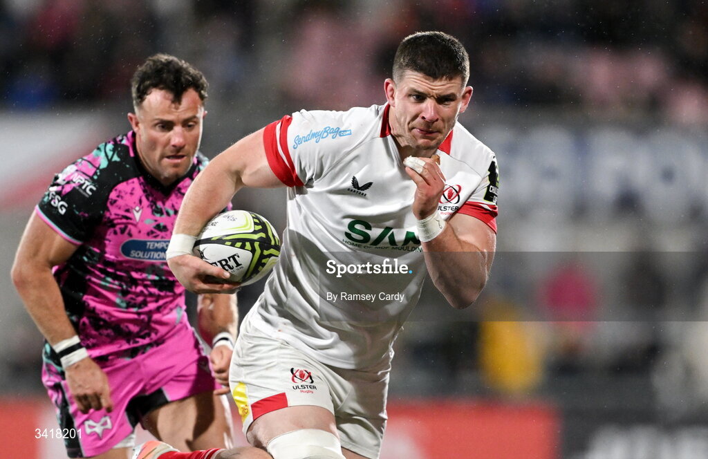 4 April 2026; Nick Timoney of Ulster during the EPCR Challenge Cup match between Ulster and Ospreys at Affidea Stadium in Belfast. Photo by Ramsey Cardy/Sportsfile