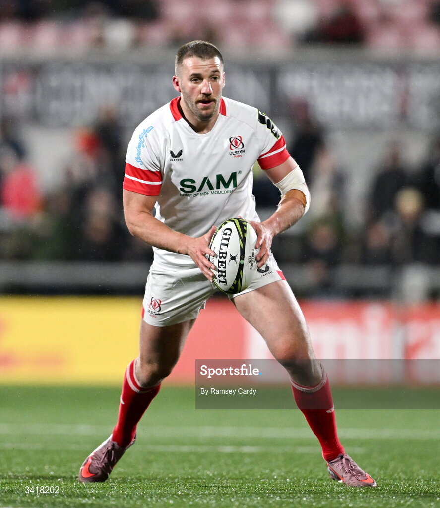 4 April 2026; Stuart McCloskey of Ulster during the EPCR Challenge Cup match between Ulster and Ospreys at Affidea Stadium in Belfast. Photo by Ramsey Cardy/Sportsfile