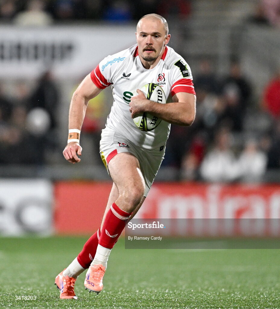 4 April 2026; Jacob Stockdale of Ulster during the EPCR Challenge Cup match between Ulster and Ospreys at Affidea Stadium in Belfast. Photo by Ramsey Cardy/Sportsfile
