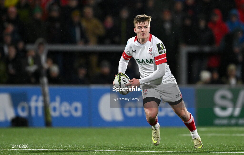 4 April 2026; Jake Flannery of Ulster during the EPCR Challenge Cup match between Ulster and Ospreys at Affidea Stadium in Belfast. Photo by Ramsey Cardy/Sportsfile
