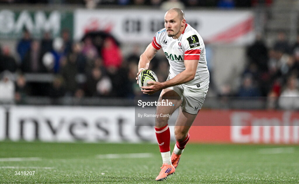 4 April 2026; Jacob Stockdale of Ulster during the EPCR Challenge Cup match between Ulster and Ospreys at Affidea Stadium in Belfast. Photo by Ramsey Cardy/Sportsfile